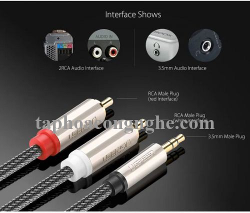 Ugreen 20820 0.5M màu Đen Cáp âm thanh 2 đầu Bông sen sang 3.5mm Dương đầu bọc nhôm mạ vàng AV135 30020820